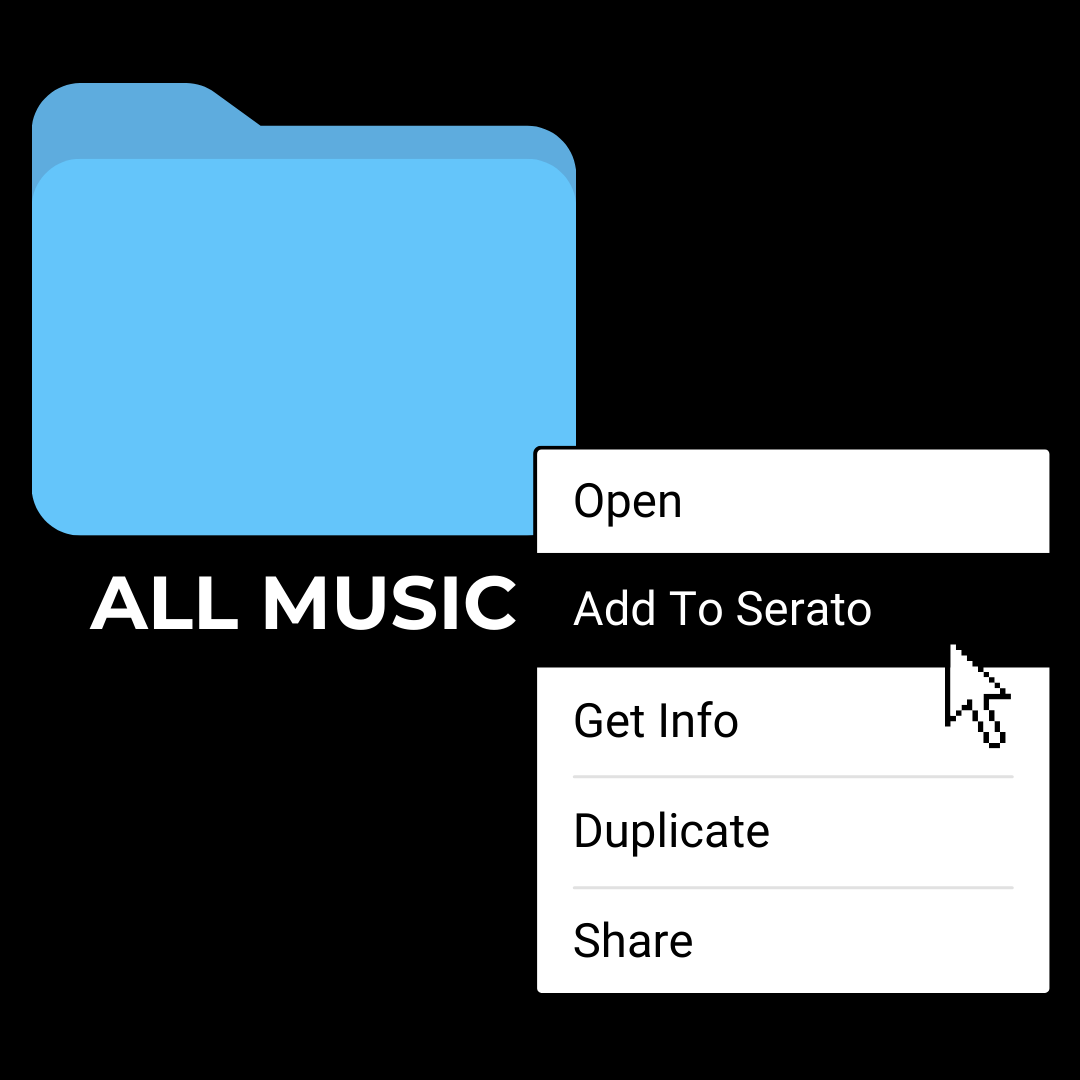 Right-click in Finder or File Explorer to add to Serato