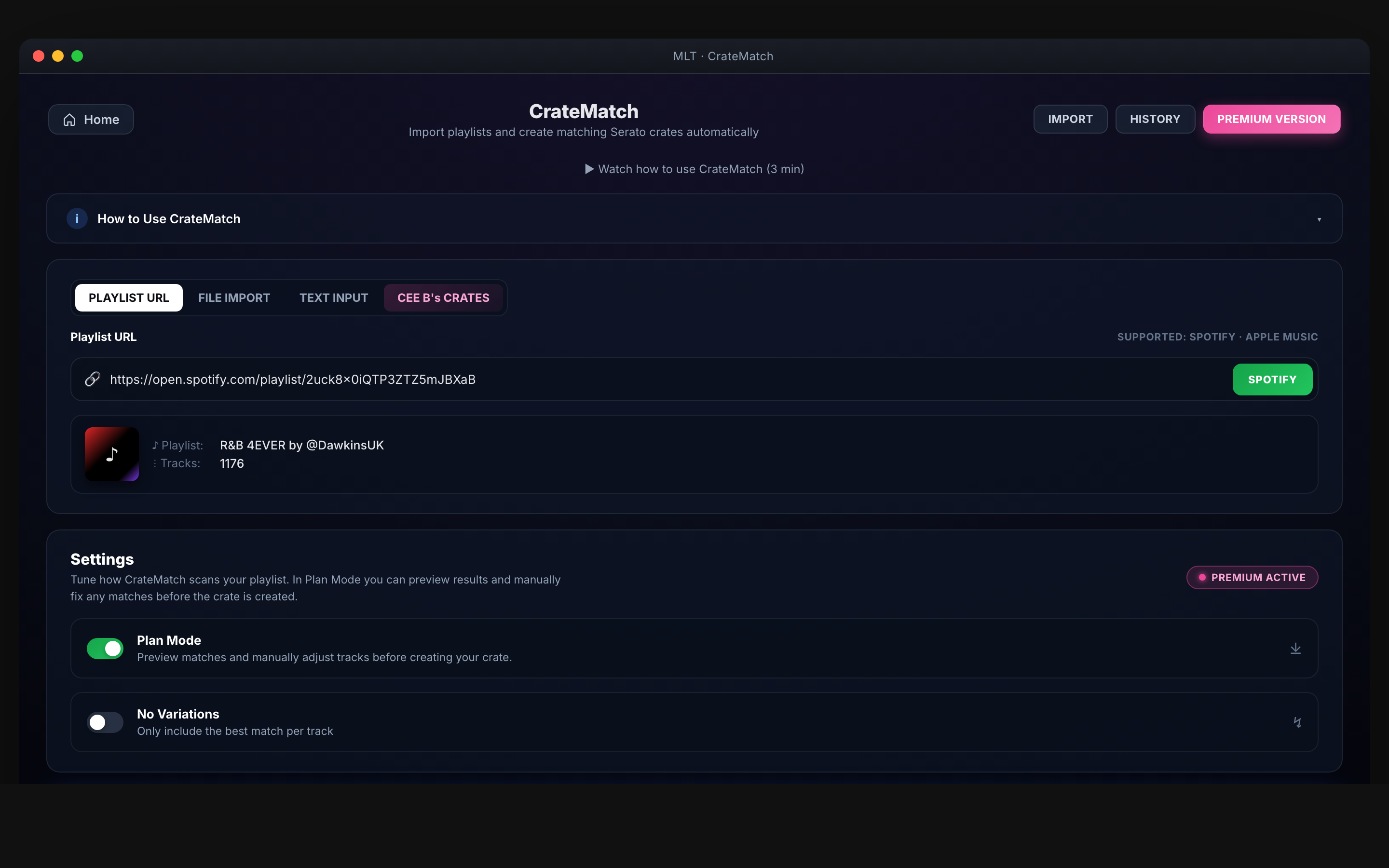 MLT CrateMatch app — turning a Spotify playlist into a Serato crate