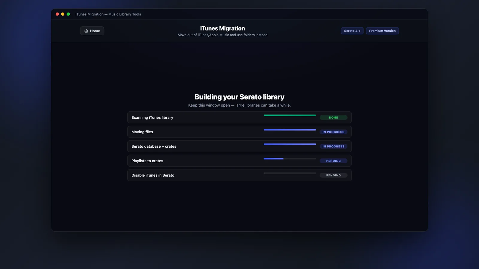 MLT iTunes Migration building the Serato library