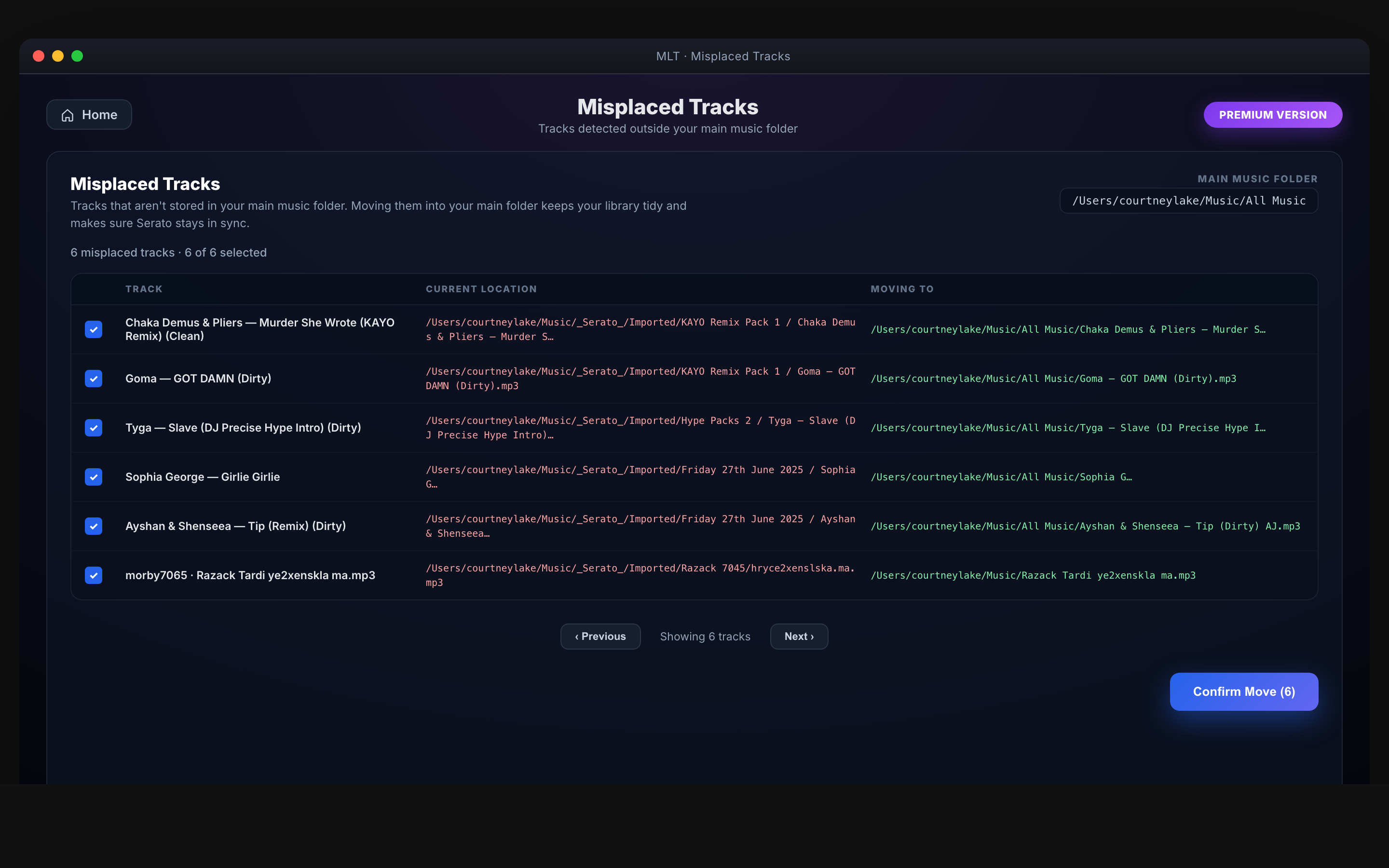 MLT Misplaced Tracks app — catching stray tracks and moving them back into the library