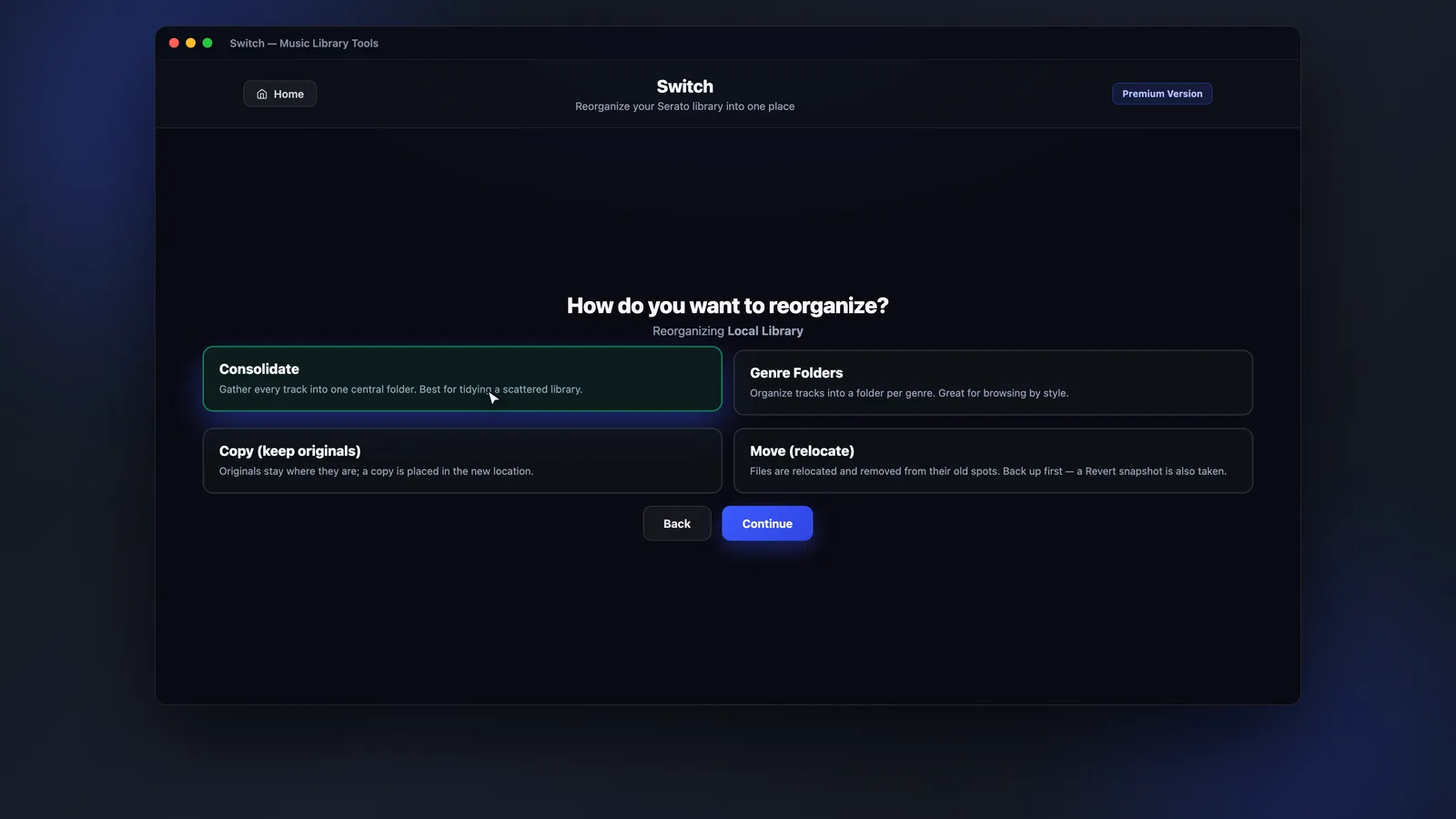 MLT Switch asking how to reorganise your Serato library